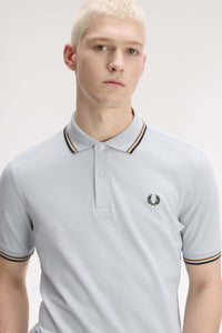 Fred Perry Twin Tipped Polo Shirt - Dusky Blue / Dark Caramel / Night Green