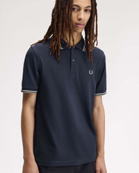Fred Perry Twin Tipped Polo Shirt - Dark Airforce / Ecru / Seagrass | Fred Perry Polo Shirts | Jeanstore