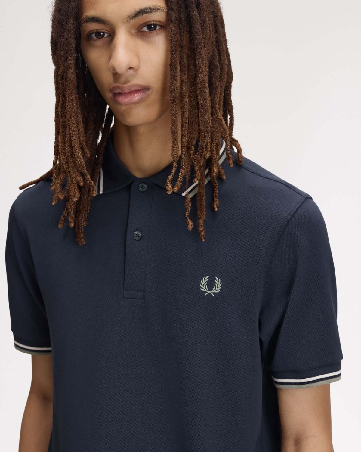 Fred Perry Twin Tipped Polo Shirt - Dark Airforce / Ecru / Seagrass | Fred Perry Polo Shirts | Jeanstore