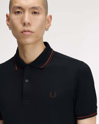 Fred Perry Twin Tipped Polo Shirt - Navy / Brandy / Rich Brown