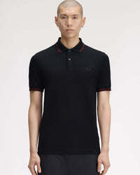 Fred Perry Twin Tipped Polo Shirt - Navy / Brandy / Rich Brown