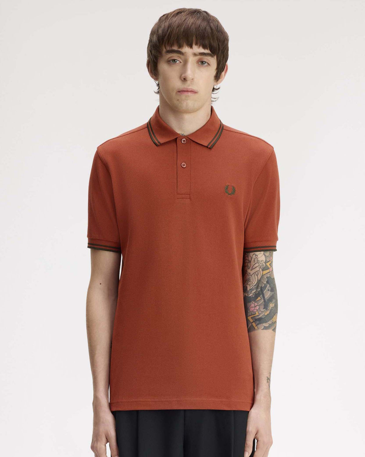 Fred Perry Twin Tipped Polo Shirt - Brandy / Night Green