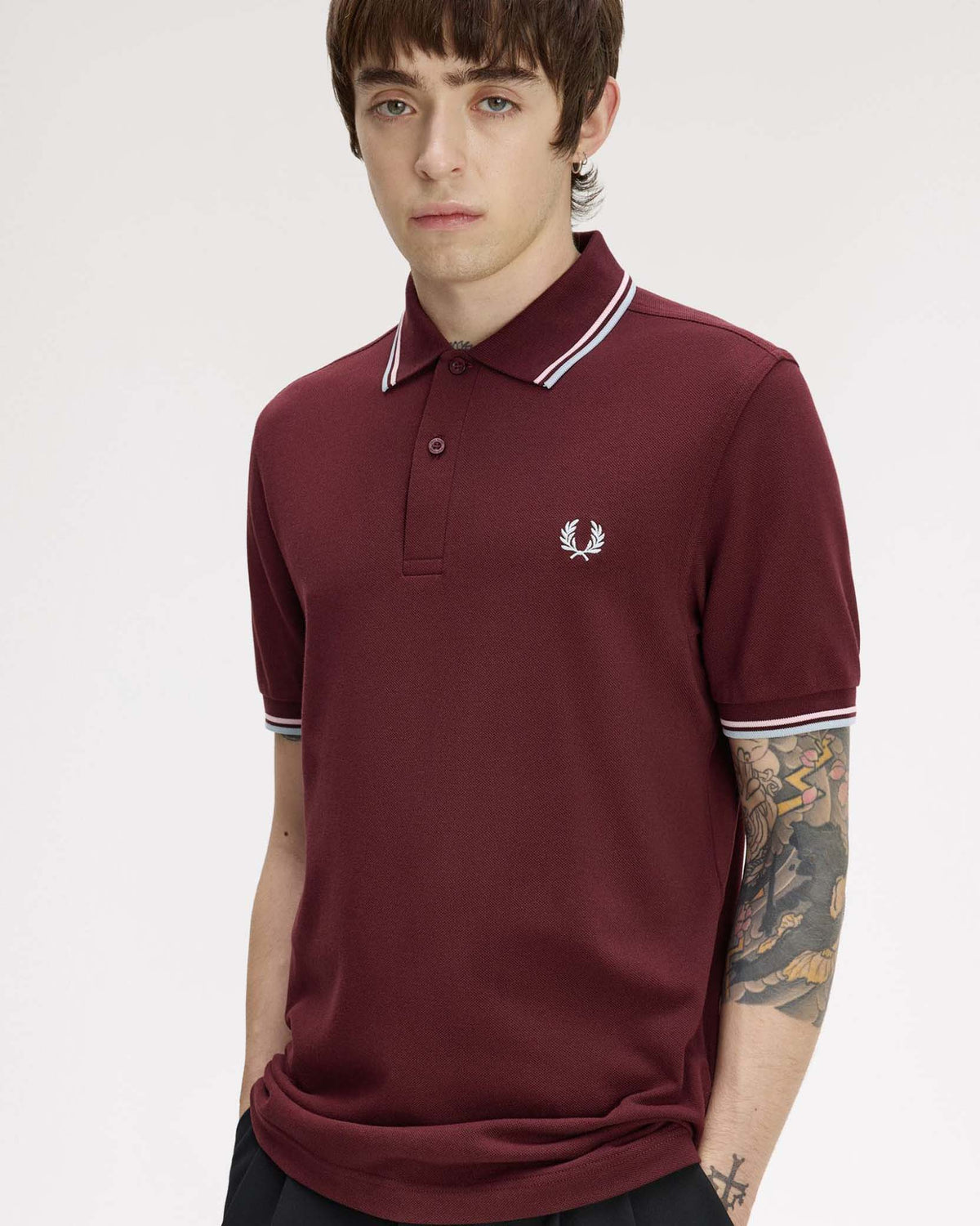 Fred Perry Twin Tipped Polo Shirt - Oxblood / Iced Pink / Dusky Blue