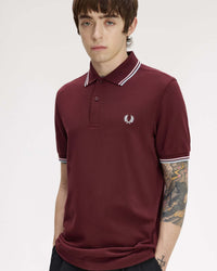 Fred Perry Twin Tipped Polo Shirt - Oxblood / Iced Pink / Dusky Blue