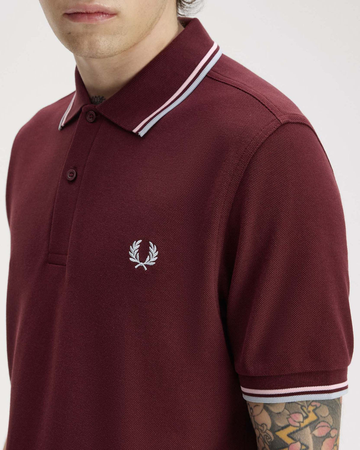 Fred Perry Twin Tipped Polo Shirt - Oxblood / Iced Pink / Dusky Blue