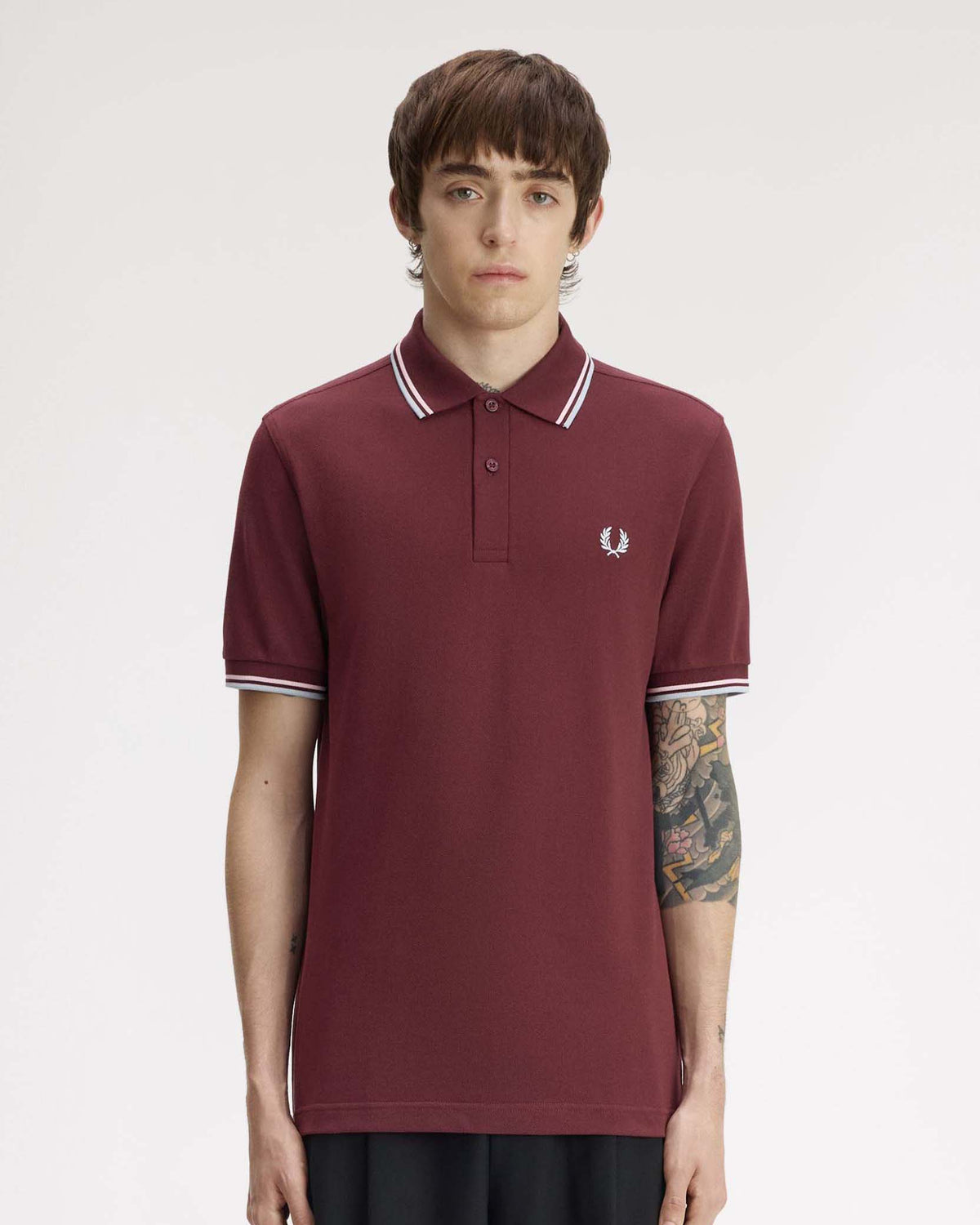 Fred Perry Twin Tipped Polo Shirt - Oxblood / Iced Pink / Dusky Blue