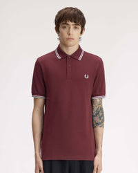 Fred Perry Twin Tipped Polo Shirt - Oxblood / Iced Pink / Dusky Blue