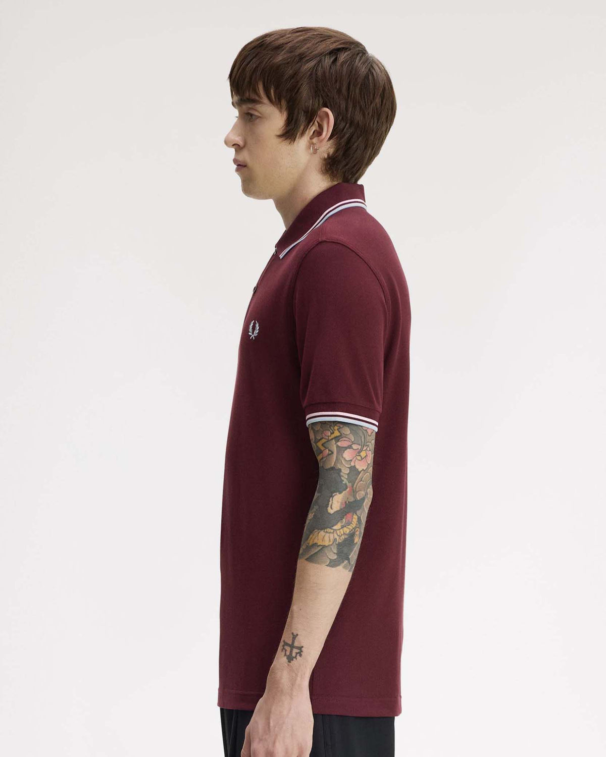 Fred Perry Twin Tipped Polo Shirt - Oxblood / Iced Pink / Dusky Blue