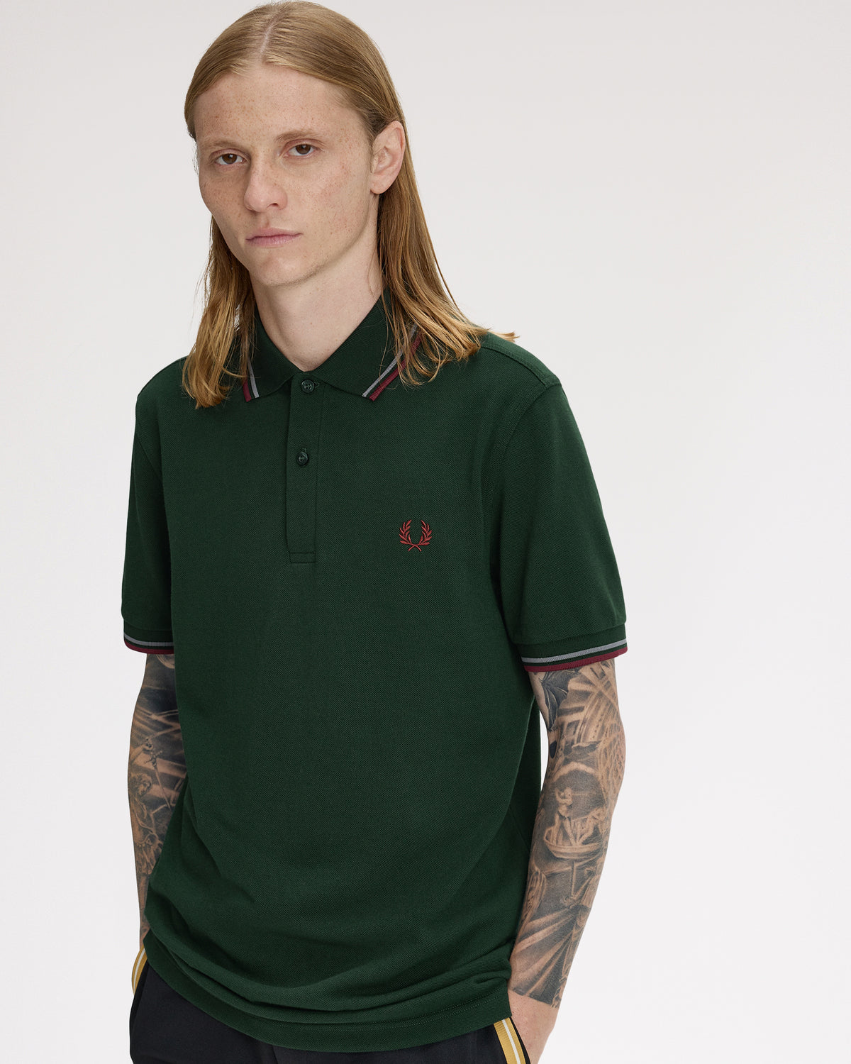 Fred Perry Twin Tipped Polo Shirt - Grassroots / Stockport Blue / Oxblood