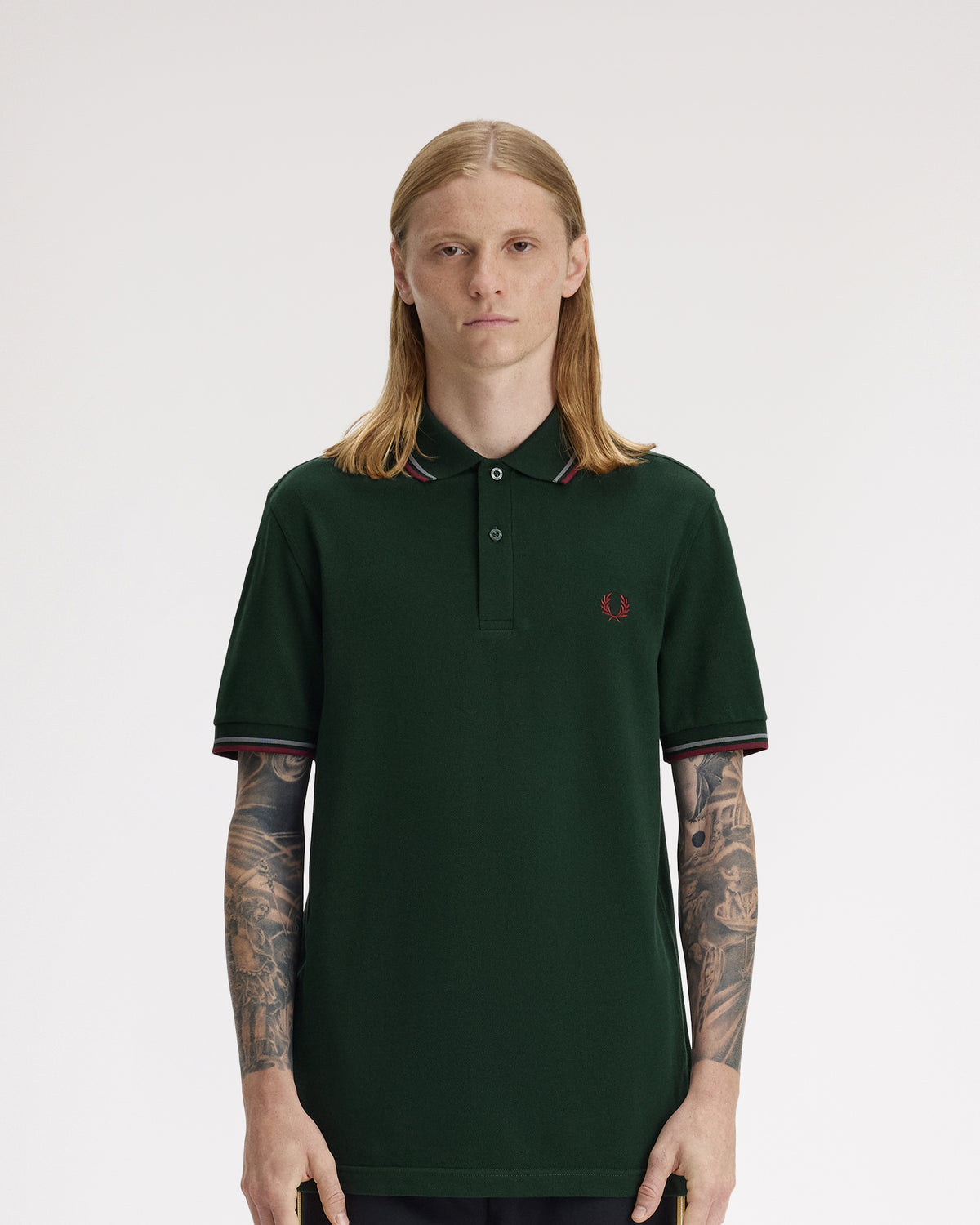 Fred Perry Twin Tipped Polo Shirt - Grassroots / Stockport Blue / Oxblood