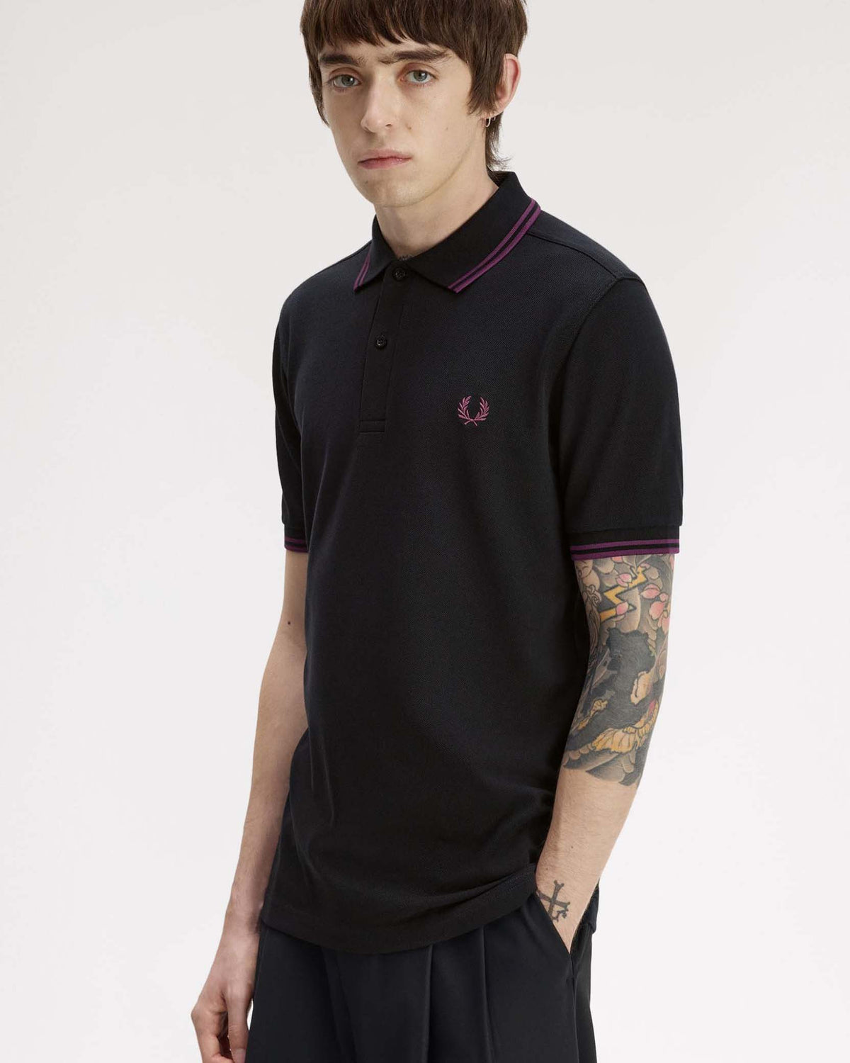 Fred Perry Twin Tipped Polo Shirt - Black / Plum
