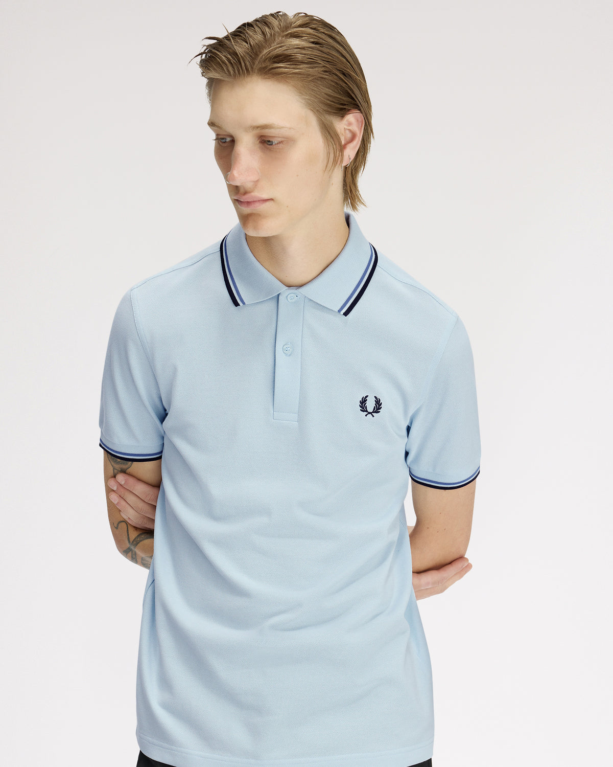 Fred Perry Twin Tipped Polo Shirt - Light Ice / Ace Blue / Navy