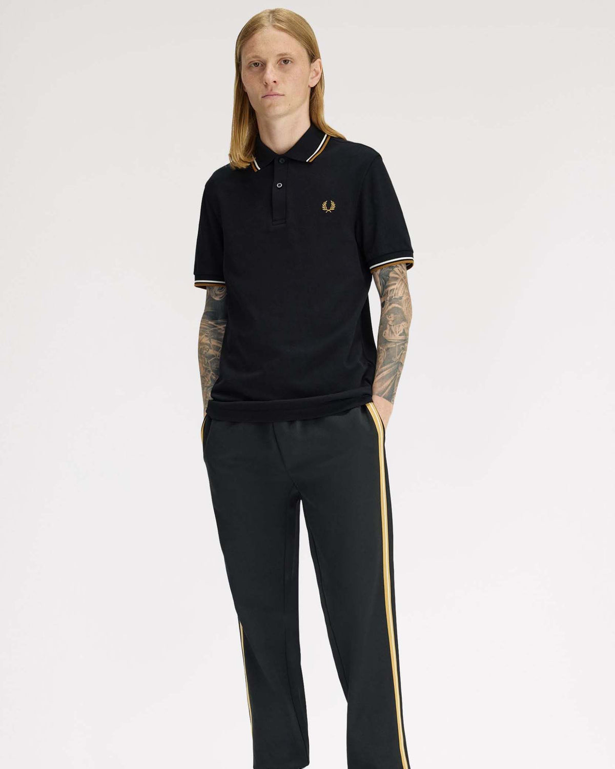 Fred Perry Twin Tipped Polo Shirt - Black / Ecru / Dark Caramel