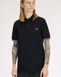 Fred Perry Twin Tipped Polo Shirt - Black / Ecru / Dark Caramel