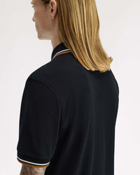 Fred Perry Twin Tipped Polo Shirt - Black / Ecru / Dark Caramel