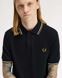 Fred Perry Twin Tipped Polo Shirt - Black / Ecru / Dark Caramel
