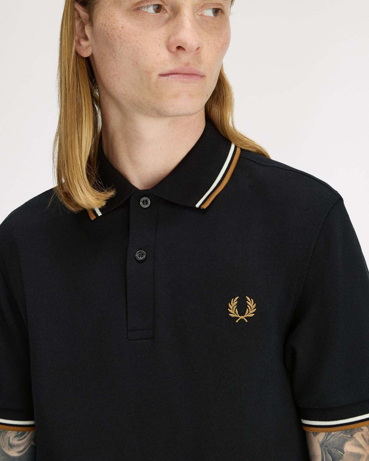 Fred Perry Twin Tipped Polo Shirt - Black / Ecru / Dark Caramel
