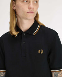 Fred Perry Twin Tipped Polo Shirt - Black / Ecru / Dark Caramel