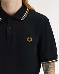 Fred Perry Twin Tipped Polo Shirt - Black / Ecru / Dark Caramel