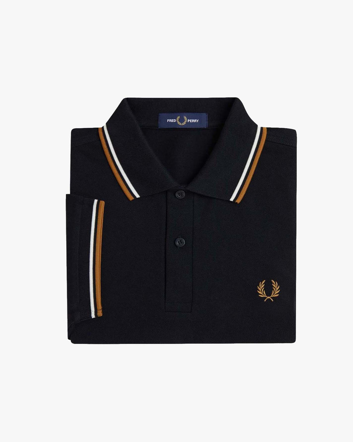 Fred Perry Twin Tipped Polo Shirt - Black / Ecru / Dark Caramel