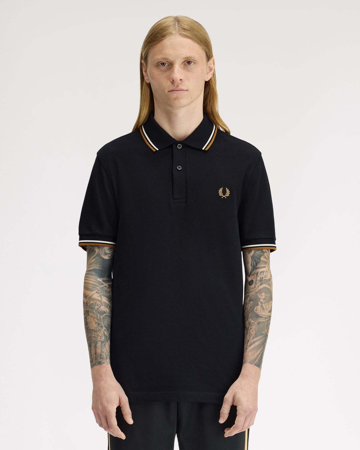 Fred Perry Twin Tipped Polo Shirt - Black / Ecru / Dark Caramel
