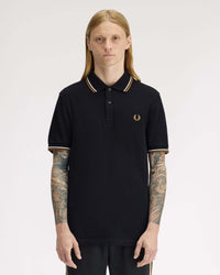 Fred Perry Twin Tipped Polo Shirt - Black / Ecru / Dark Caramel