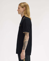 Fred Perry Twin Tipped Polo Shirt - Black / Ecru / Dark Caramel