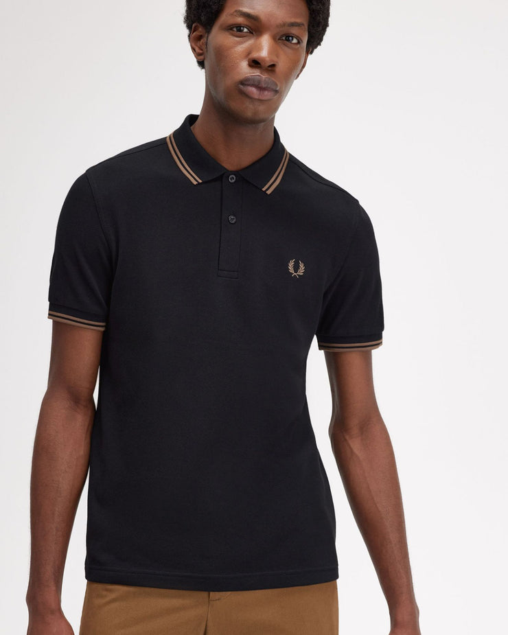 Fred Perry Twin Tipped Polo Shirt - Black / Shaded Stone