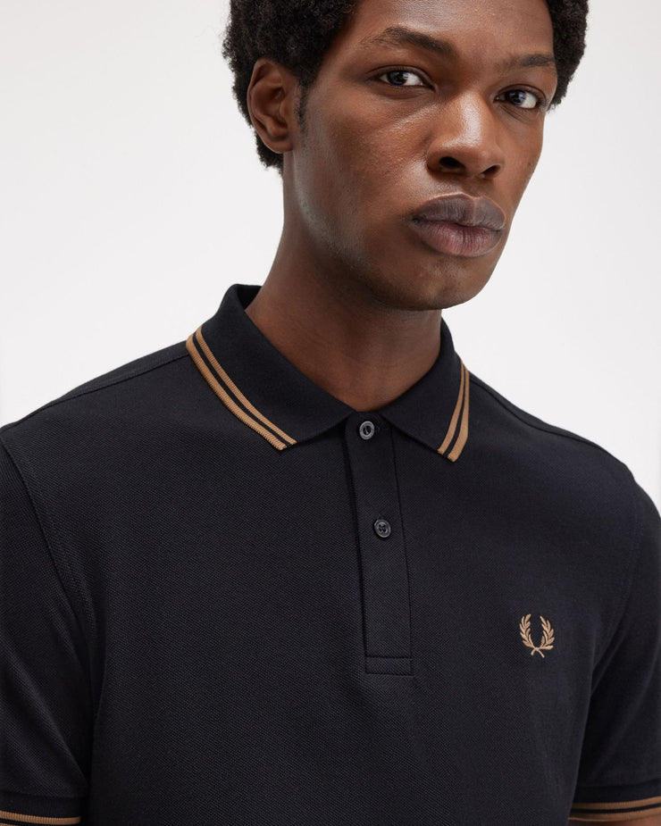 Fred Perry Twin Tipped Polo Shirt - Black / Shaded Stone