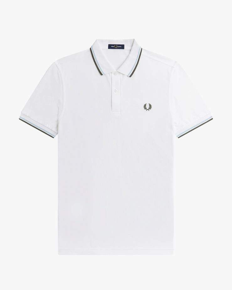 Fred Perry Twin Tipped Polo Shirt - White / Light Ice / Field Green
