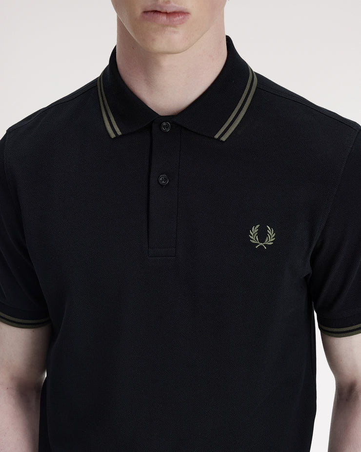 Fred Perry Twin Tipped Polo Shirt - Black / Field Green