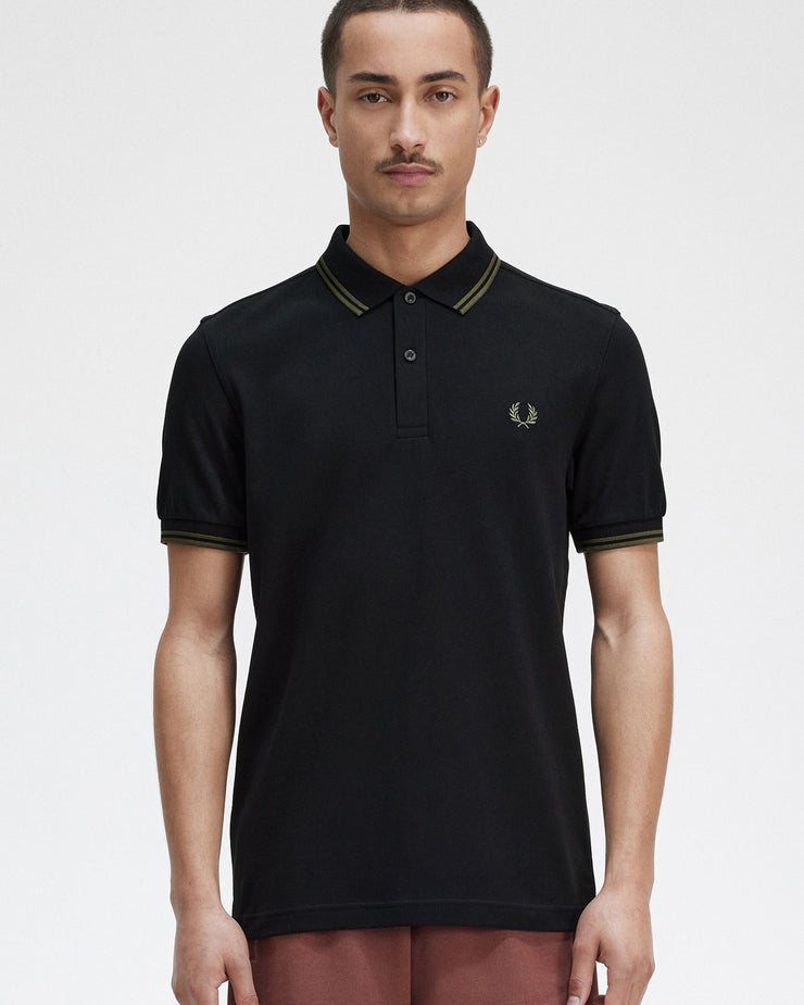 Fred Perry Twin Tipped Polo Shirt - Black / Field Green