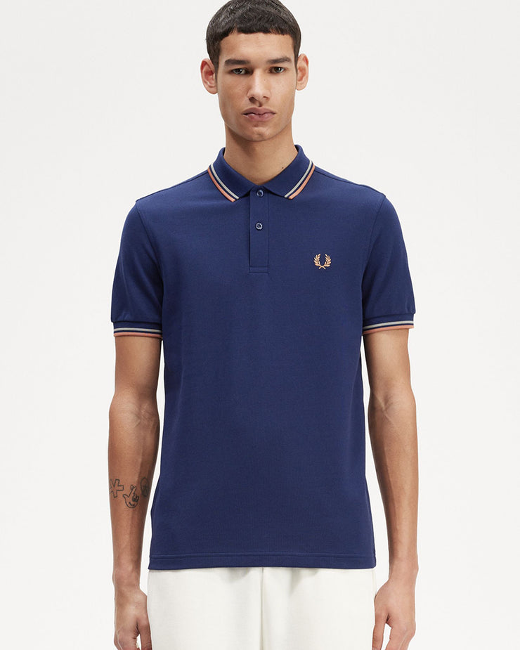 Fred Perry Twin Tipped Polo Shirt - French Navy / Seagrass / Light Rus ...