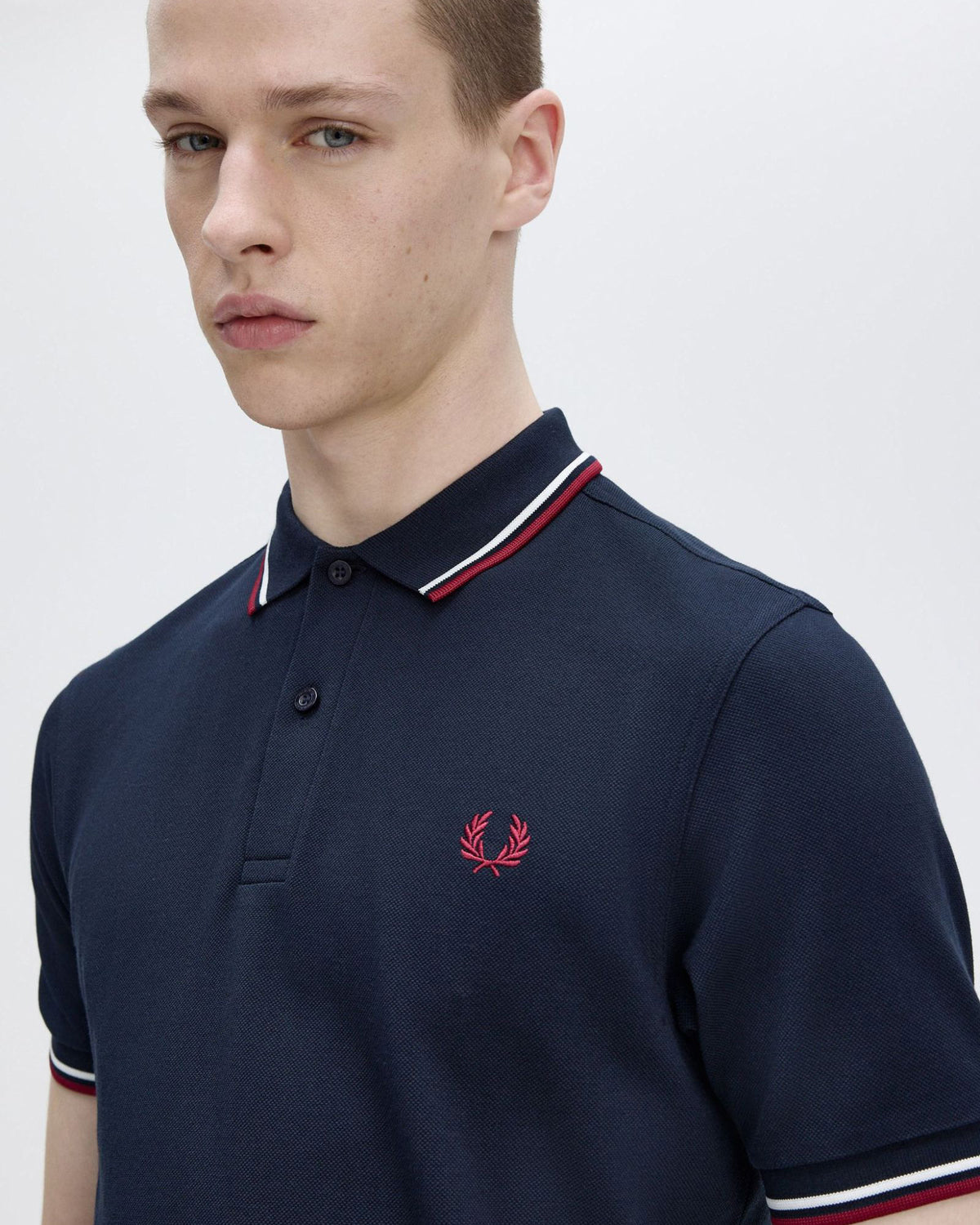 Fred Perry Twin Tipped Polo Shirt - Navy / Snow White / Burnt Red | Fred Perry Polo Shirts | JEANSTORE