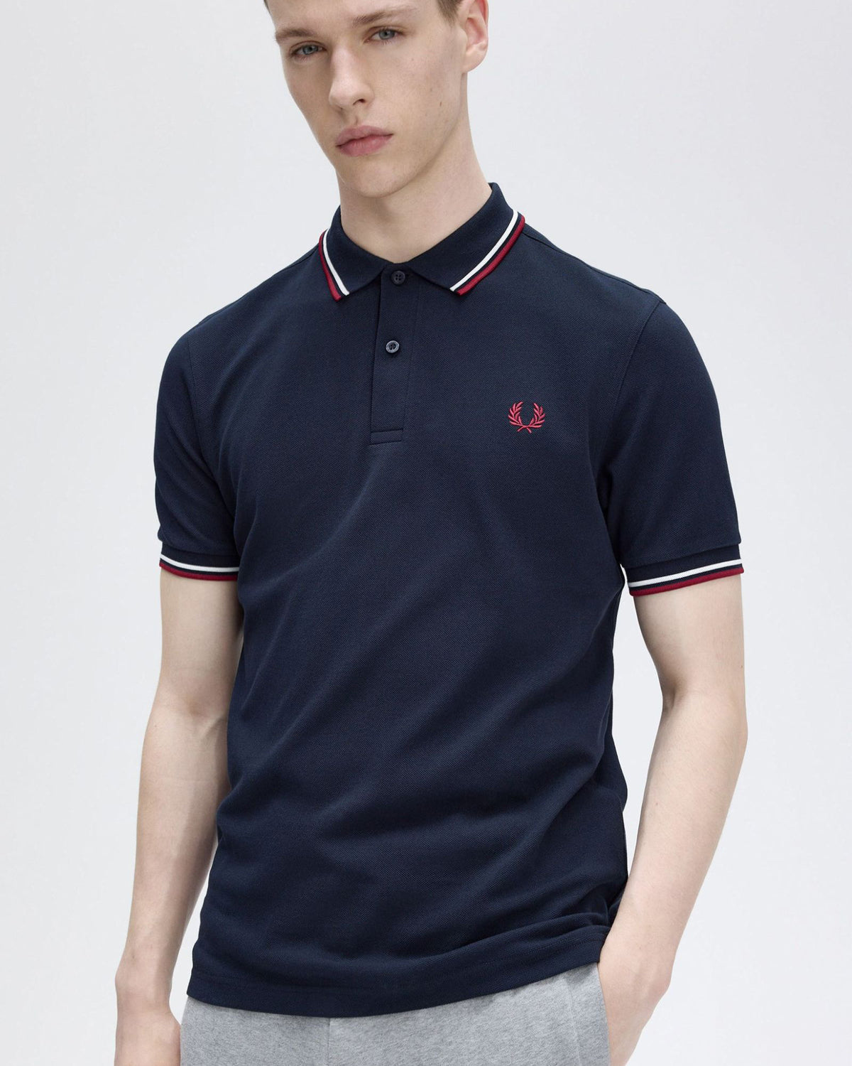 Fred Perry Twin Tipped Polo Shirt - Navy / Snow White / Burnt Red | Fred Perry Polo Shirts | JEANSTORE