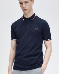 Fred Perry Twin Tipped Polo Shirt - Navy / Snow White / Burnt Red | Fred Perry Polo Shirts | JEANSTORE
