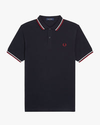Fred Perry Twin Tipped Polo Shirt - Navy / Snow White / Burnt Red | Fred Perry Polo Shirts | JEANSTORE