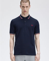 Fred Perry Twin Tipped Polo Shirt - Navy / Snow White / Burnt Red | Fred Perry Polo Shirts | JEANSTORE