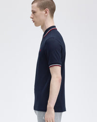 Fred Perry Twin Tipped Polo Shirt - Navy / Snow White / Burnt Red | Fred Perry Polo Shirts | JEANSTORE
