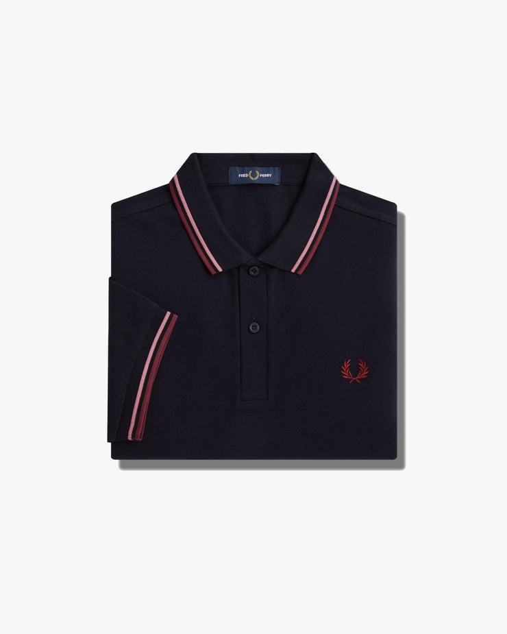 Fred Perry Twin Tipped Polo Shirt - Navy / Dusty Rose Pink / Oxblood