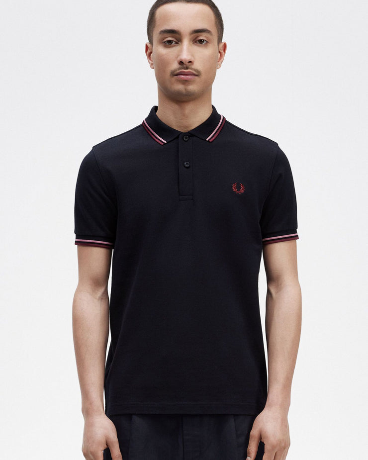 Fred Perry Twin Tipped Polo Shirt - Navy / Dusty Rose Pink / Oxblood
