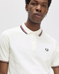 Fred Perry Twin Tipped Polo Shirt - Snow White / Burnt Red / Navy | Fred Perry Polo Shirts | JEANSTORE