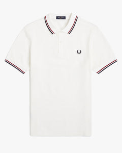 Fred Perry Twin Tipped Polo Shirt - Ecru / Court Blue / Oxblood