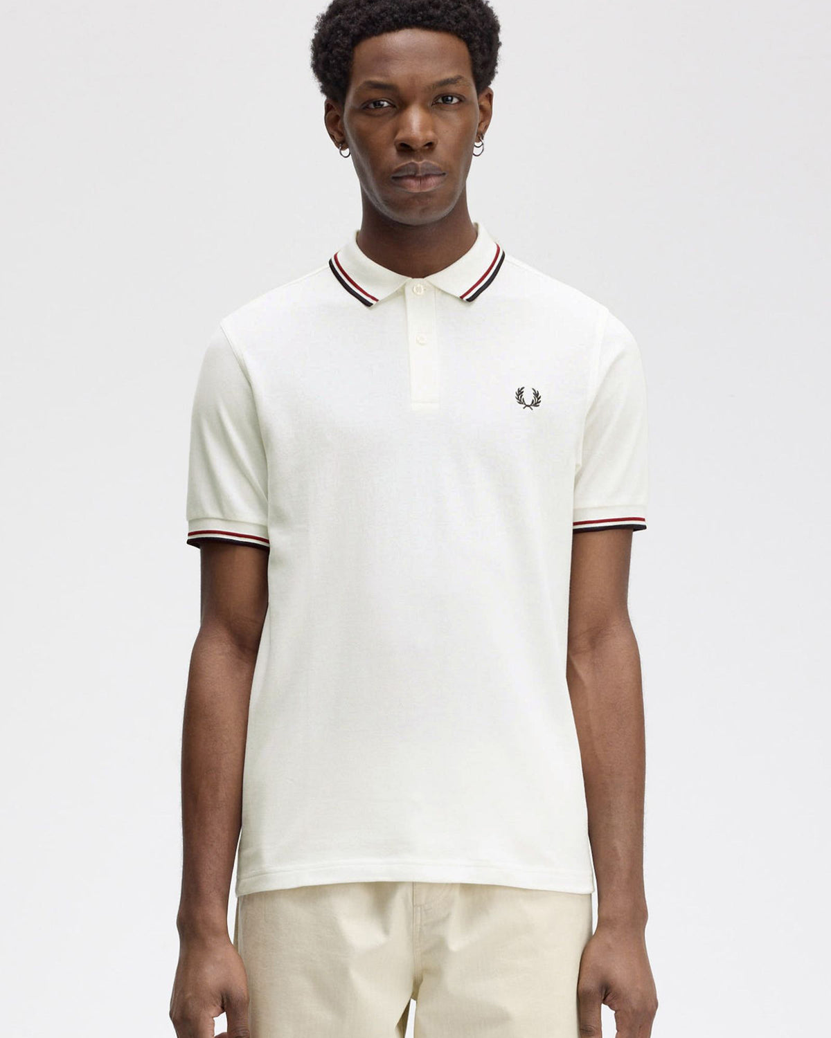 Fred Perry Twin Tipped Polo Shirt - Snow White / Burnt Red / Navy | Fred Perry Polo Shirts | JEANSTORE