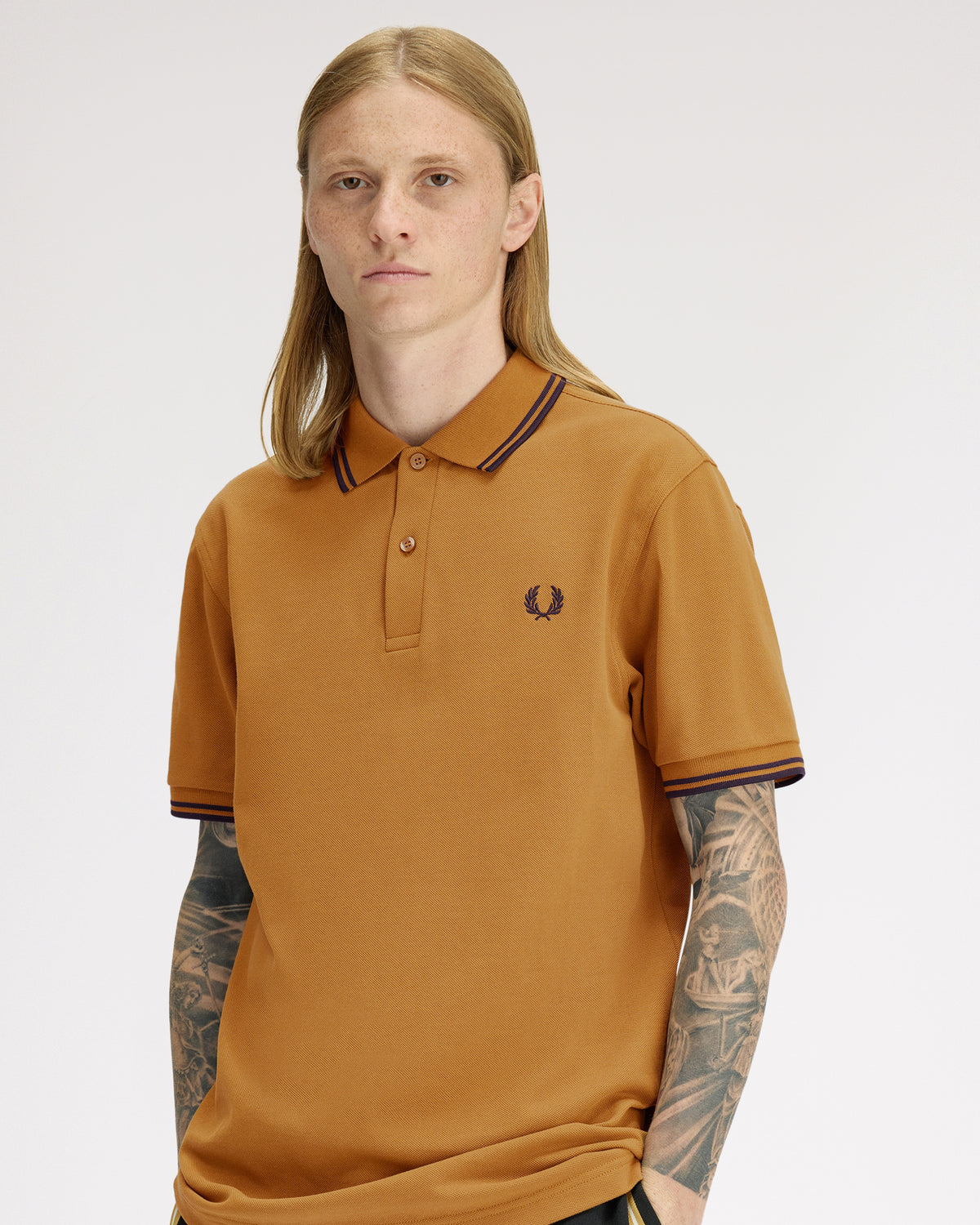 Fred Perry Twin Tipped Polo Shirt - Dark Caramel / Navy