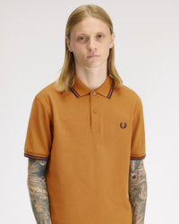 Fred Perry Twin Tipped Polo Shirt - Dark Caramel / Navy