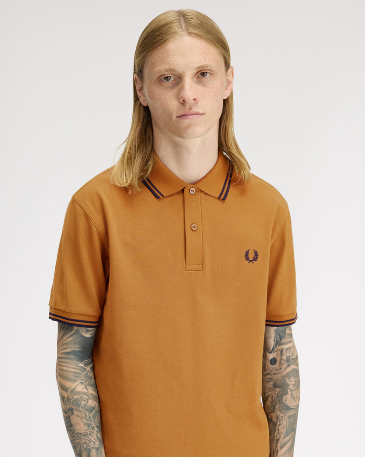 Fred Perry Twin Tipped Polo Shirt - Dark Caramel / Navy