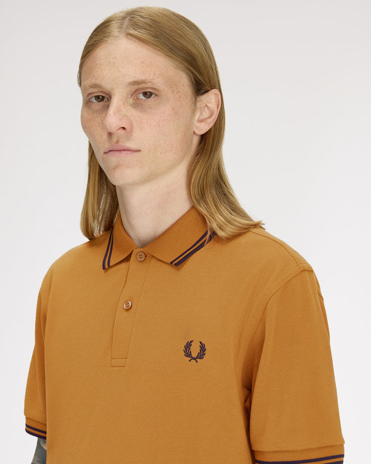 Fred Perry Twin Tipped Polo Shirt - Dark Caramel / Navy