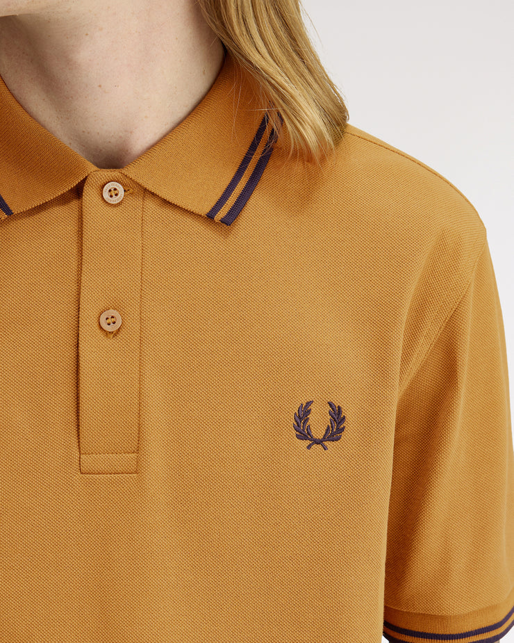 Fred Perry Twin Tipped Polo Shirt - Dark Caramel / Navy