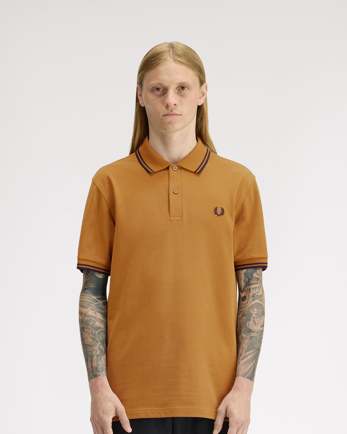 Fred Perry Twin Tipped Polo Shirt - Dark Caramel / Navy